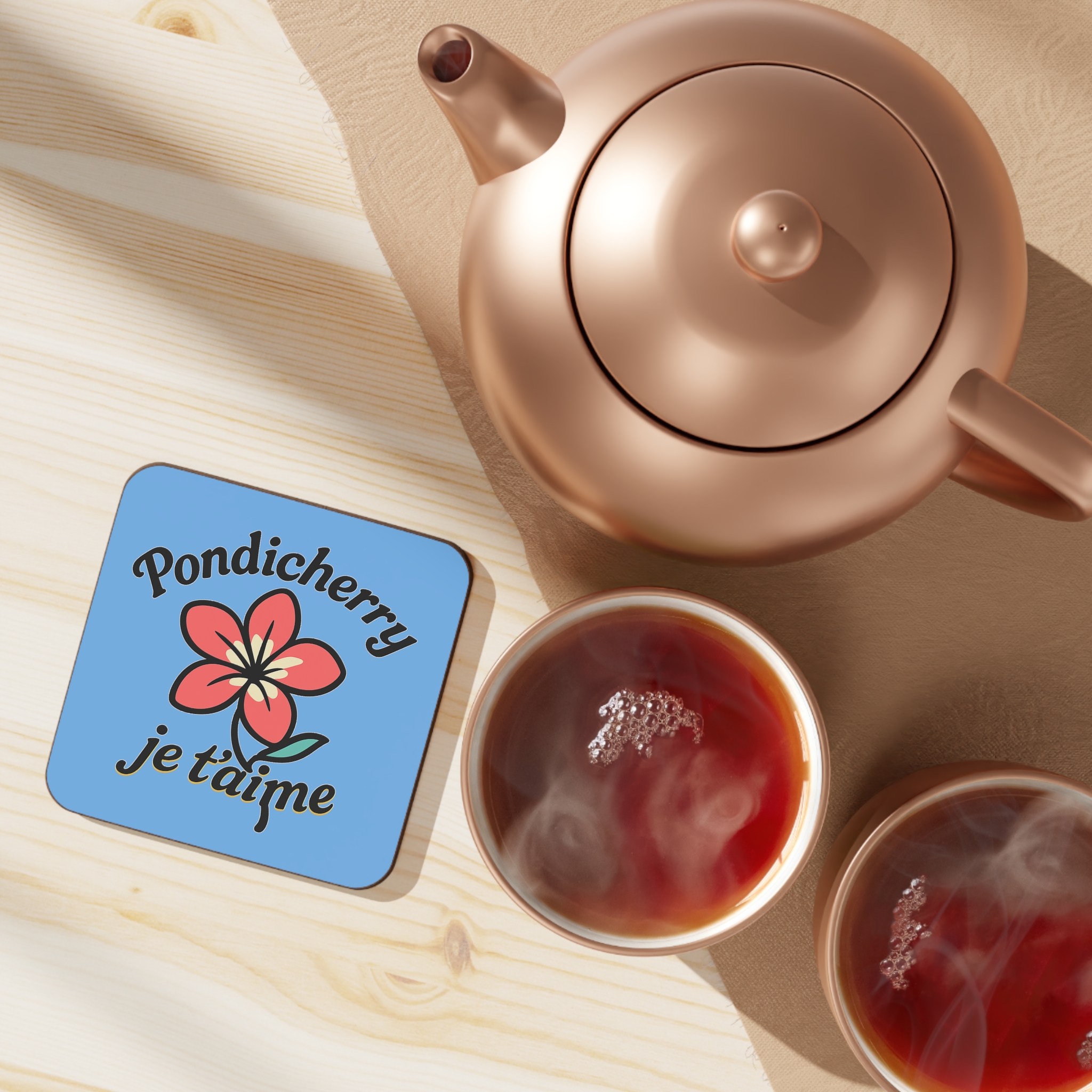 Pondicherry Je t’aime – Frangipani Hardboard Coaster