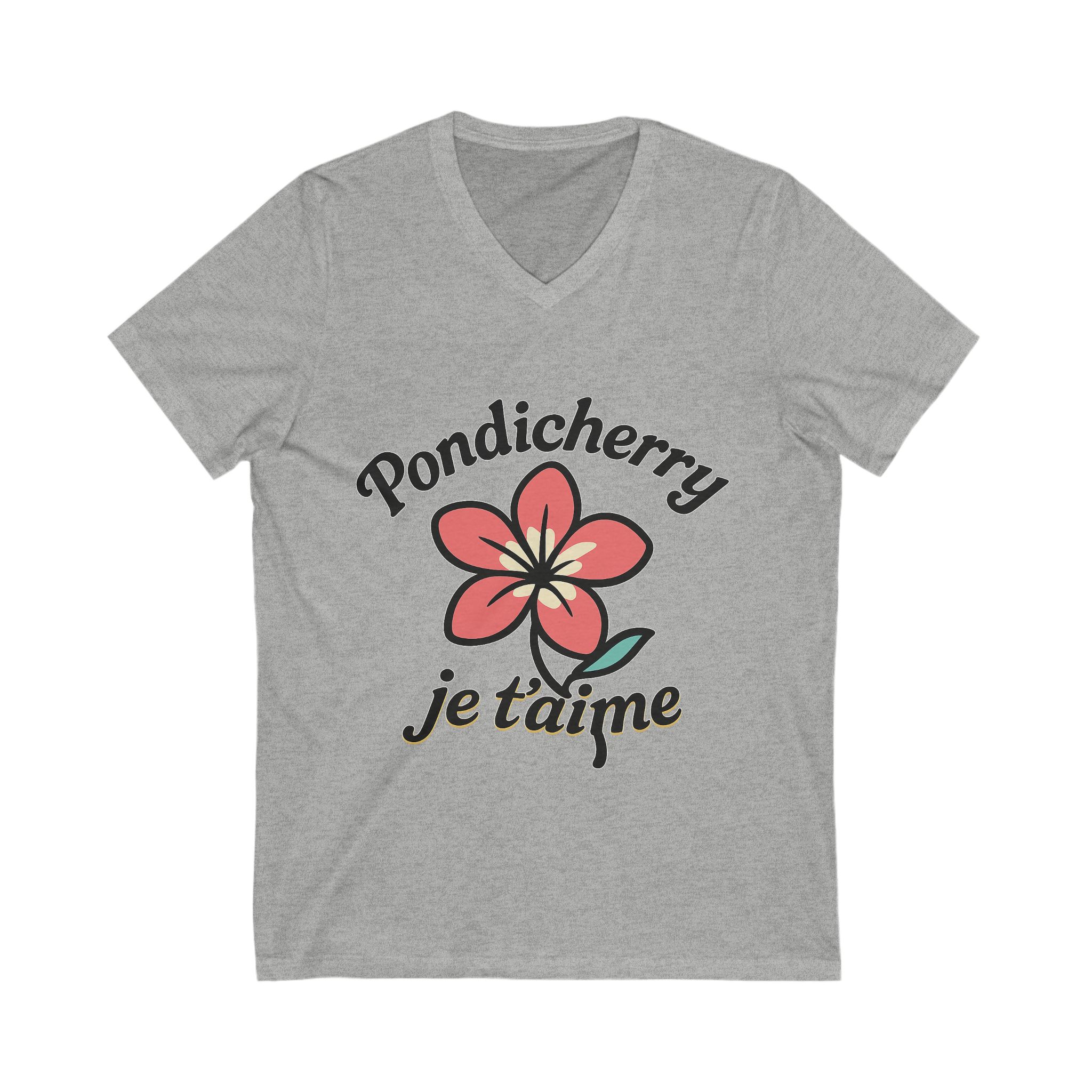 Pondicherry “Je t’aime” – Unisex V-Neck Tee - Image 7