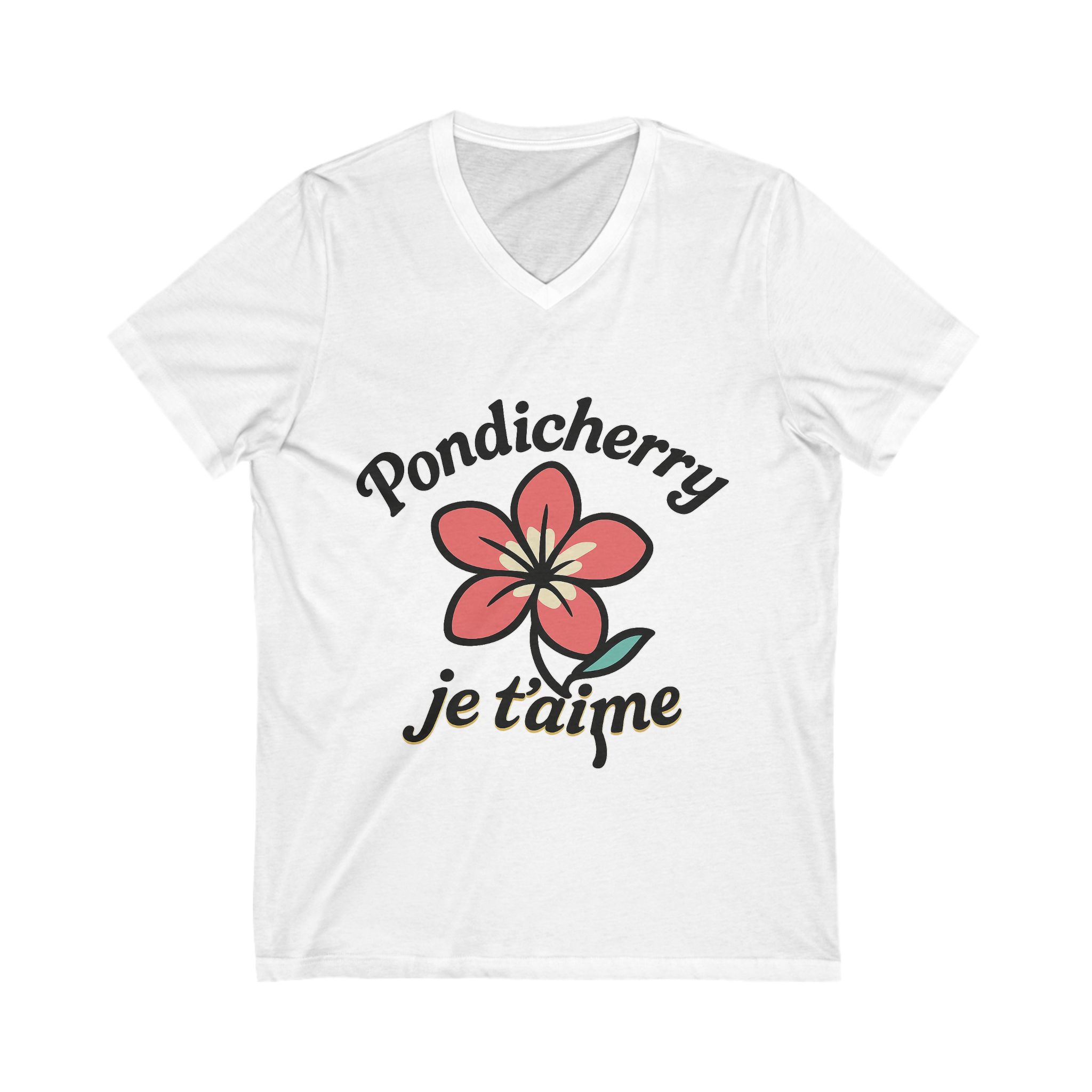 Pondicherry “Je t’aime” – Unisex V-Neck Tee - Image 3