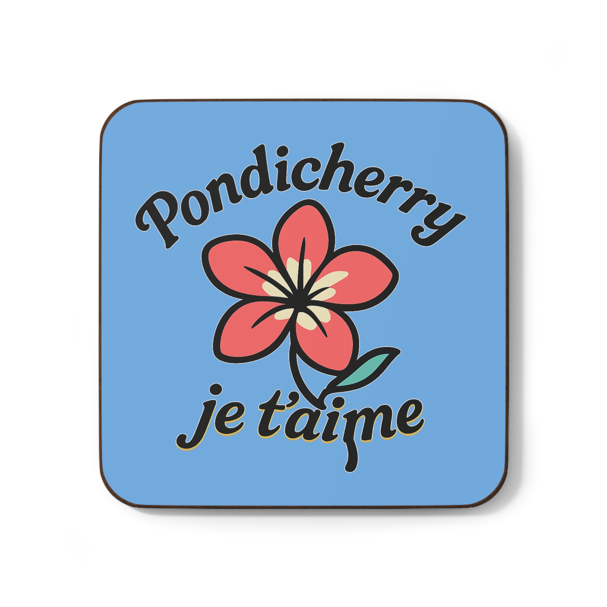 Pondicherry Je t’aime – Frangipani Hardboard Coaster - Image 2
