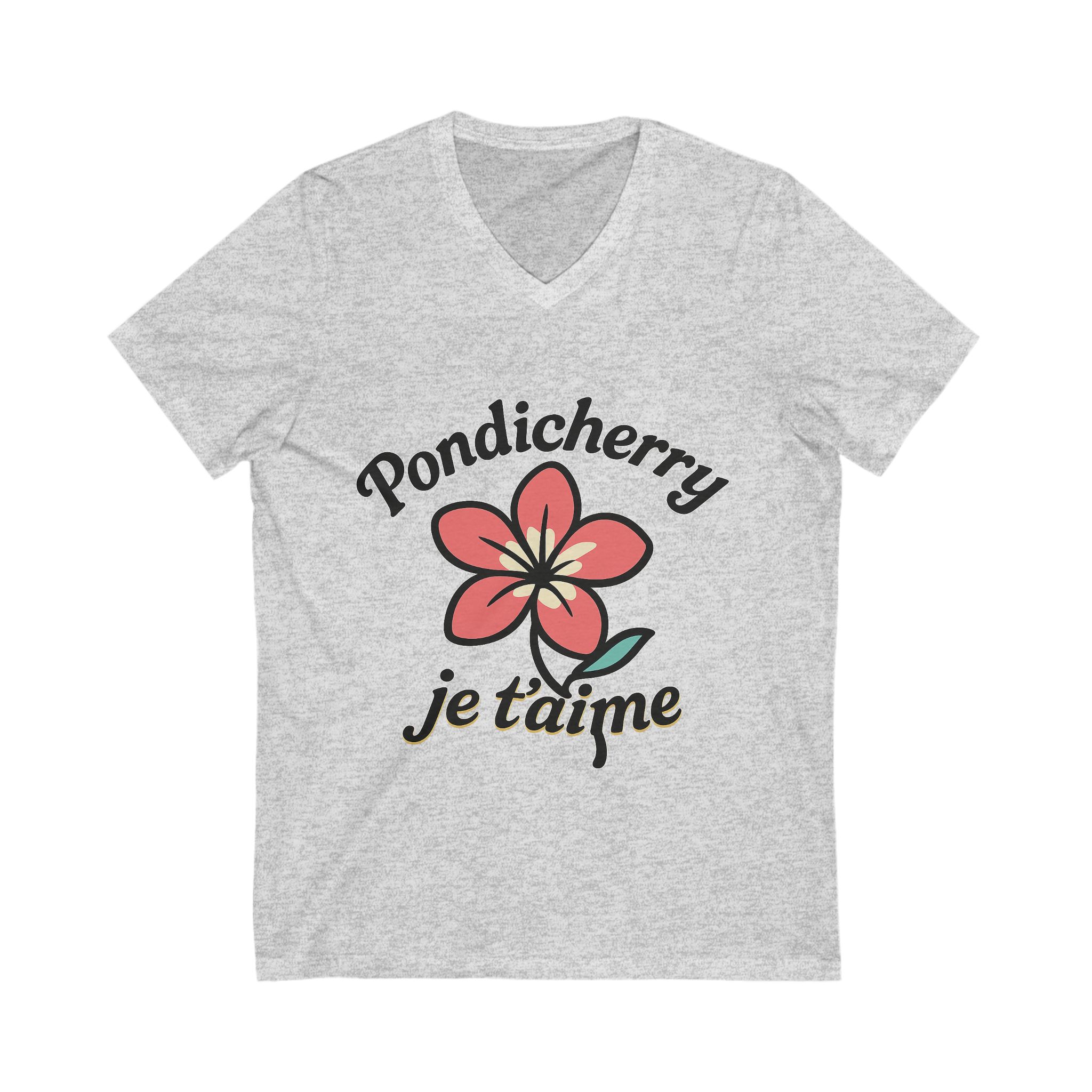 Pondicherry “Je t’aime” – Unisex V-Neck Tee - Image 5