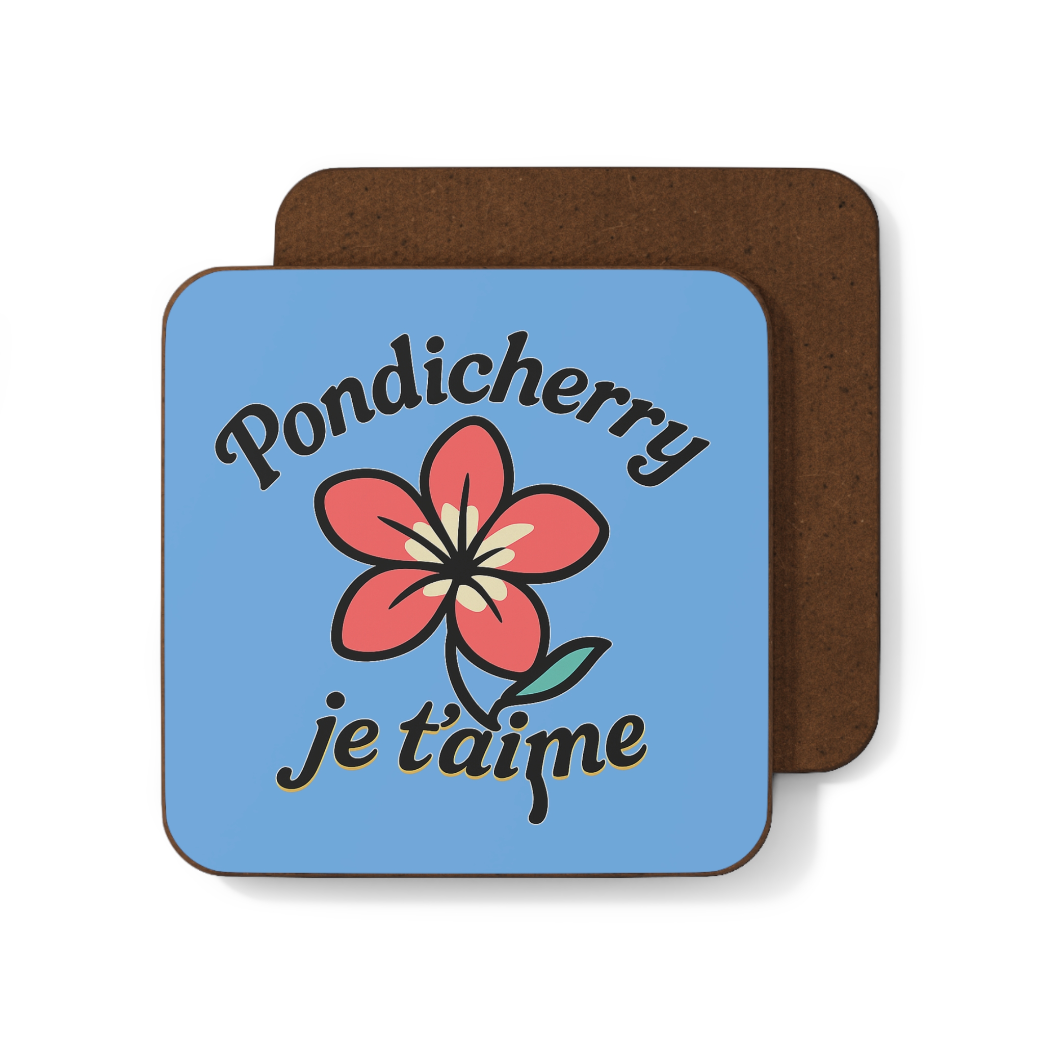 Pondicherry Je t’aime – Frangipani Hardboard Coaster - Image 4