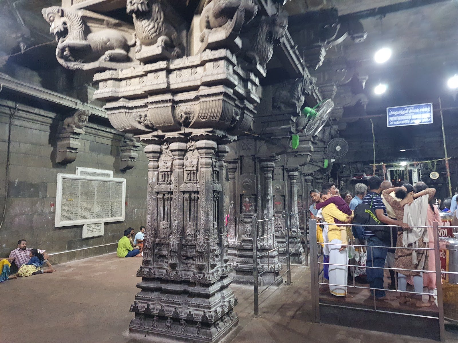 Long stone pillared corridor of Ramanathaswamy Temple in Rameswaram with carved granite columns