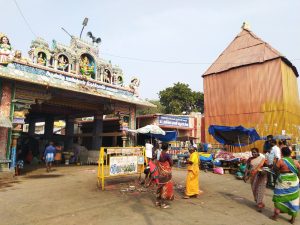 The towering multi-tiered entrance gopuram of the Samayapuram Mariamman Temple in Tamil Nadu
