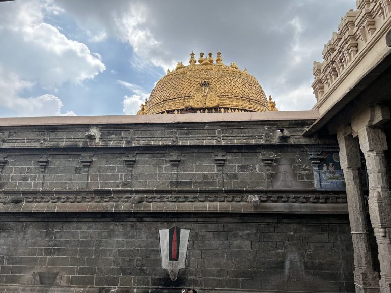 Tall carved gopuram tower of Sri Ranganatha Swamy Temple rising above Srirangam