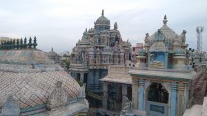 Multi-tiered tower of Shri Ashtalakshmi Temple overlooking the Bay of Bengal in Chennai