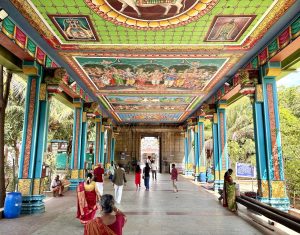 Granite gateway tower and outer courtyard of Marundeeswarar Temple in Thiruvanmiyur Chennai