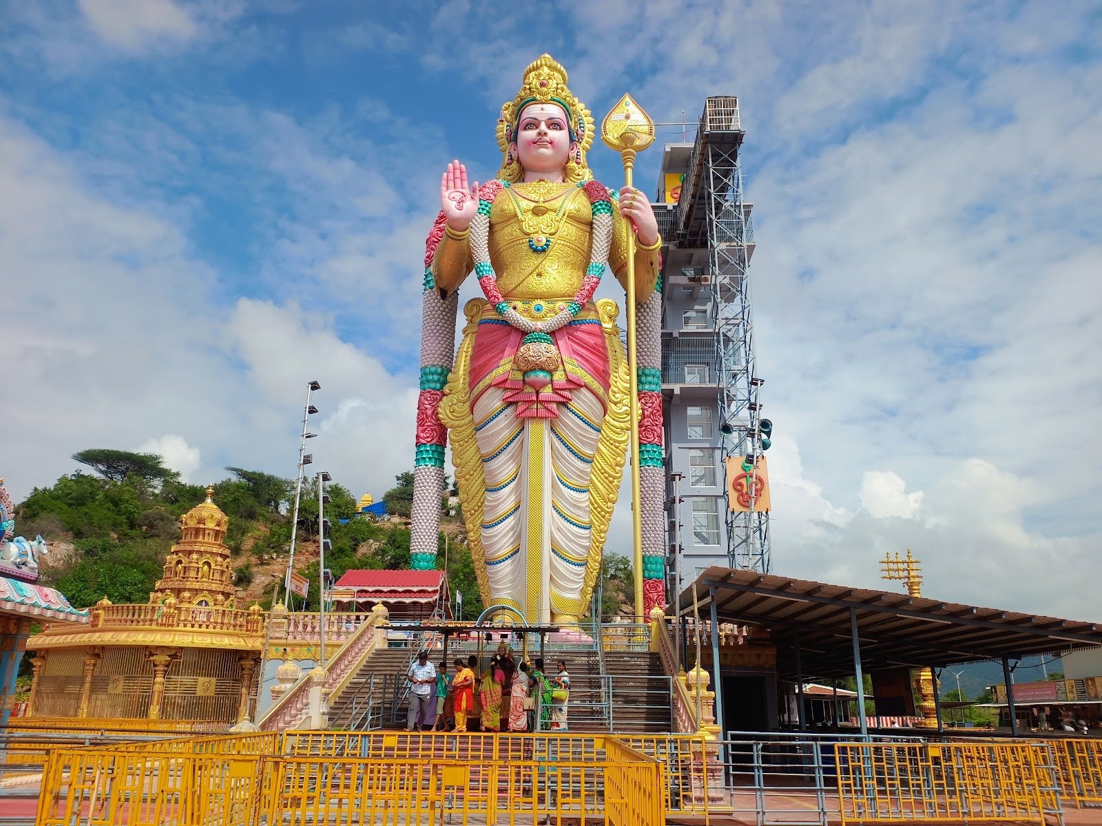 The 146-foot golden statue of Lord Murugan at Muthumalai Murugan Temple in Yethappur